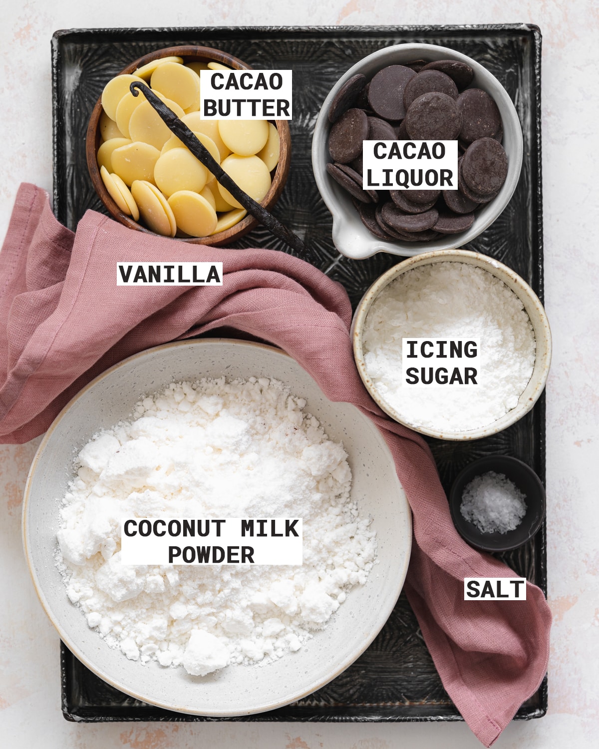 ingredients for making dairy free milk chocolate.