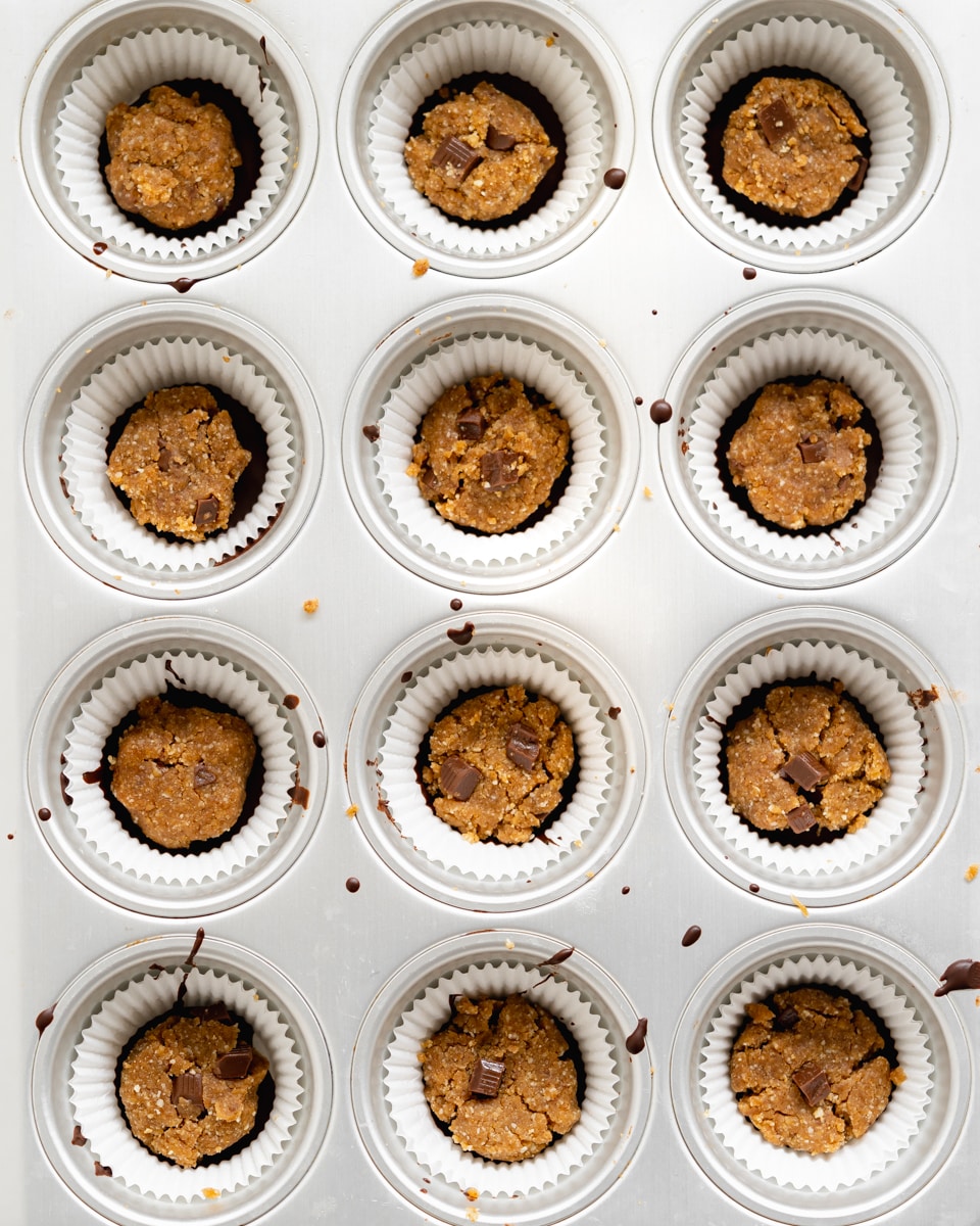 cookie dough cups in cupcake liners.
