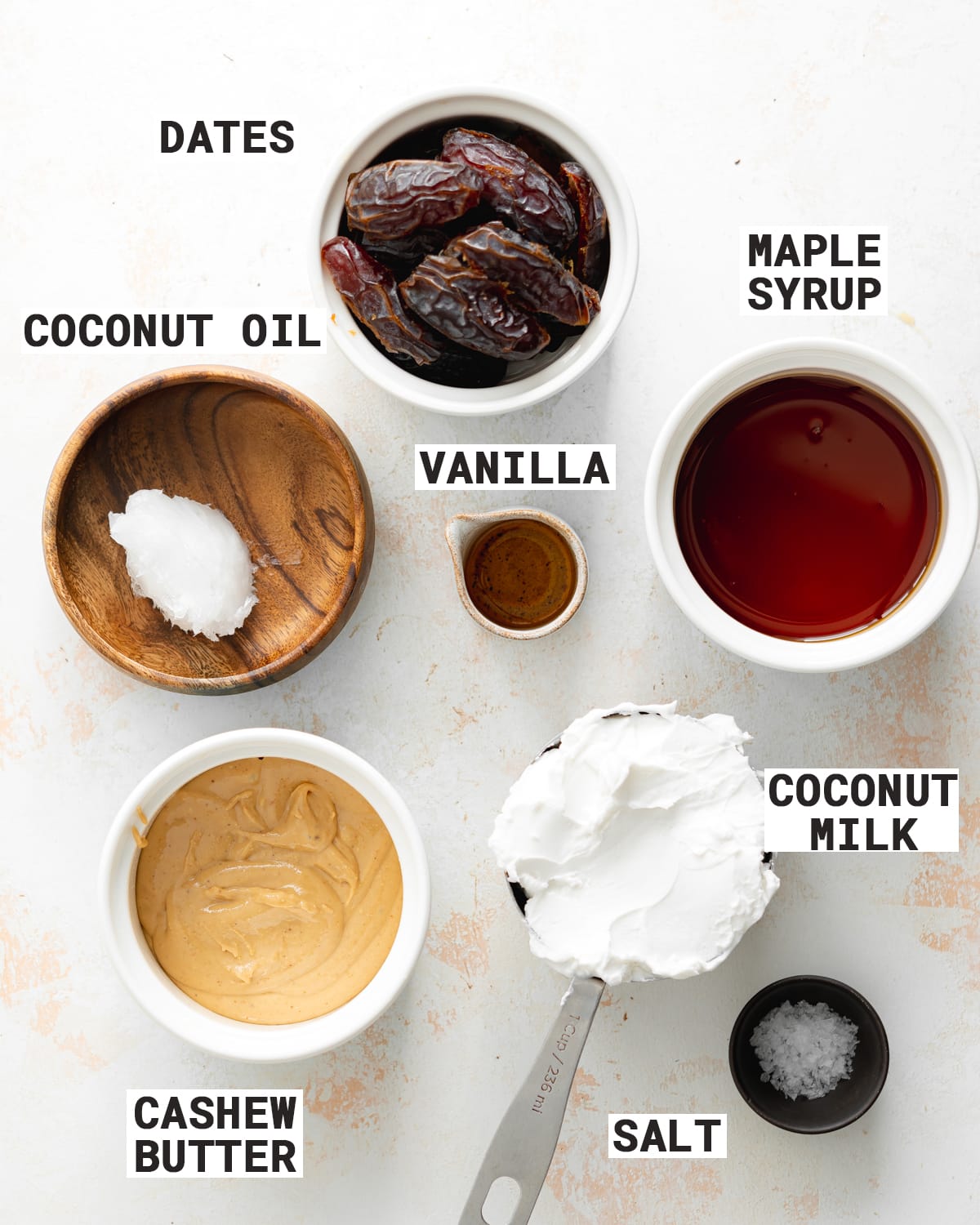ingredients for salted caramel brownies.