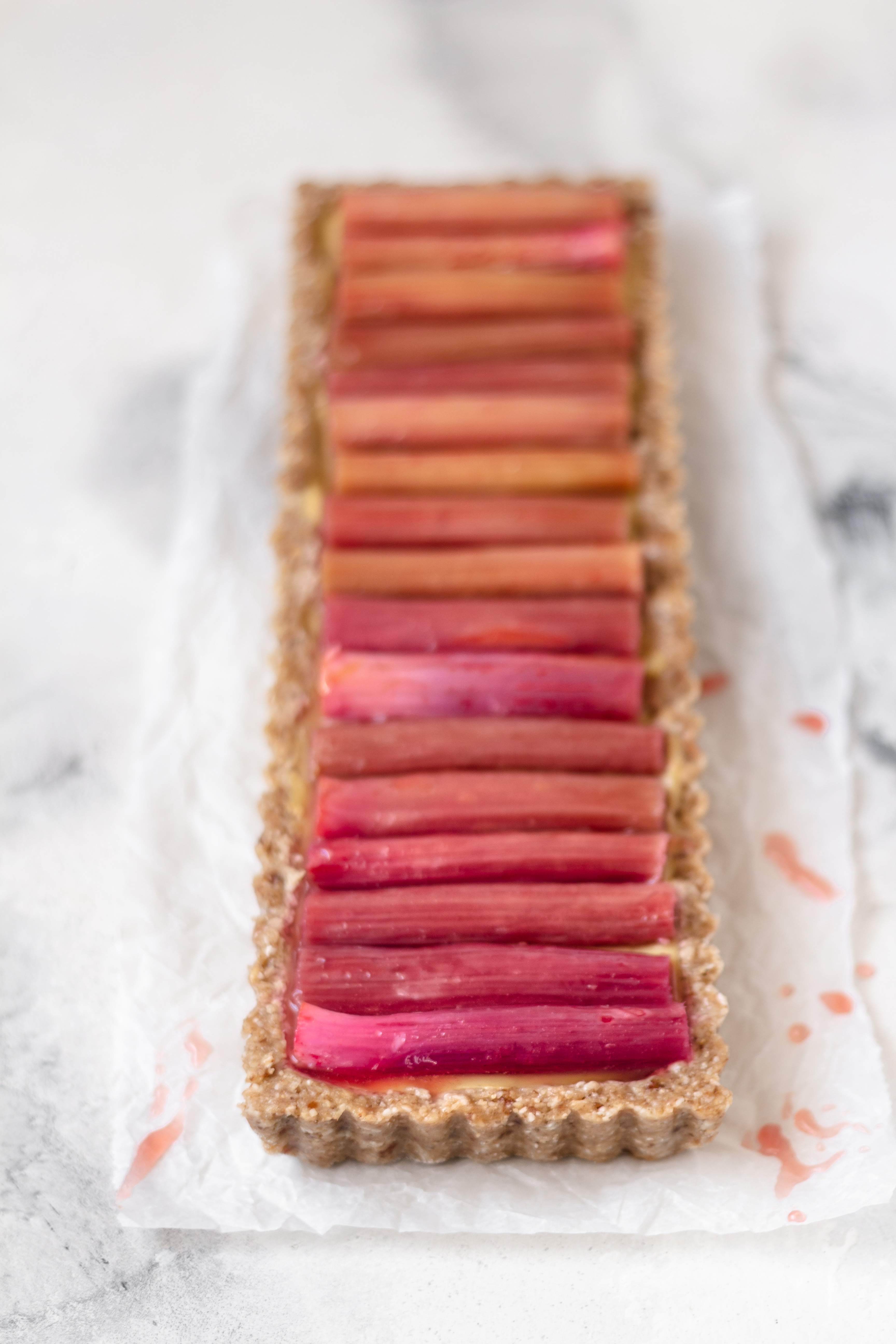 Pink rhubarb custard tart vegan recipe