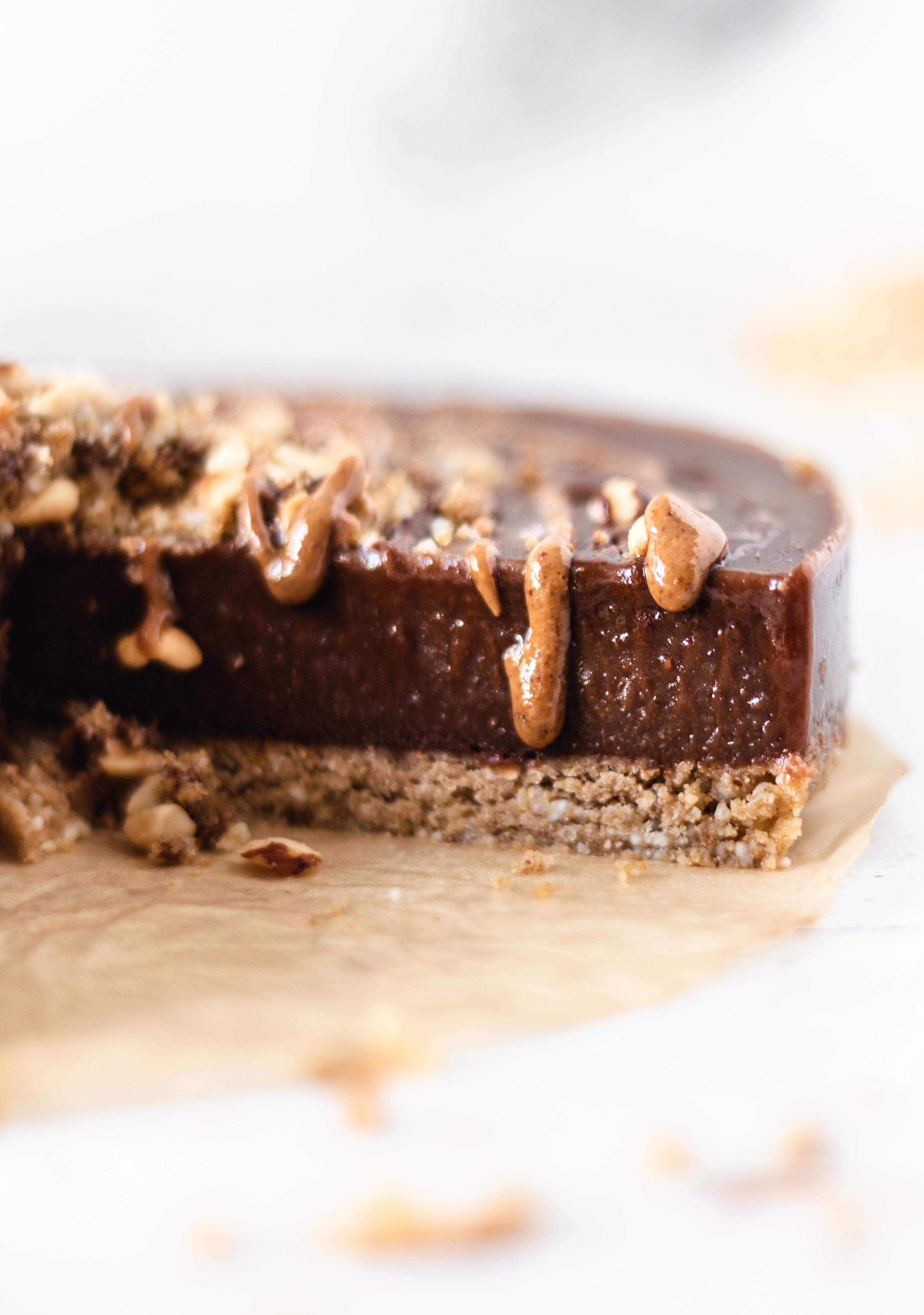 Nutty chocolate ganache tart. Easy vegan and dairy-free recipe