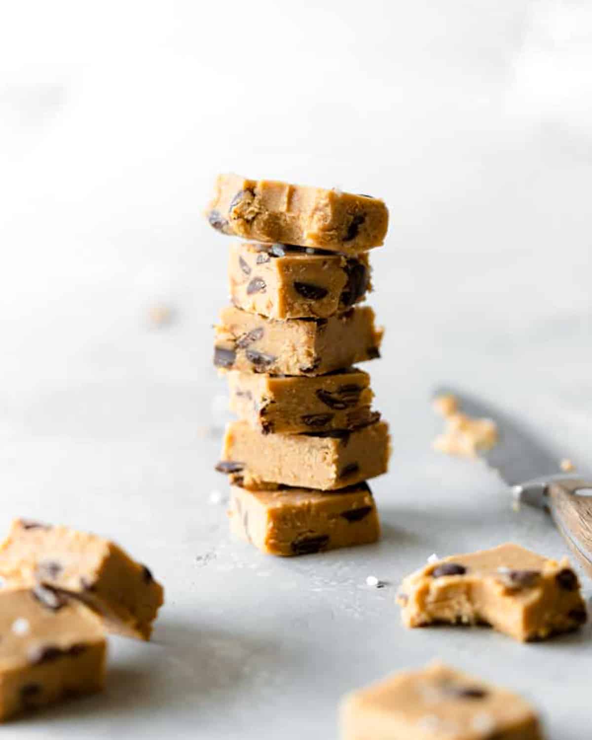 stack of vegan cookie dough fudge.