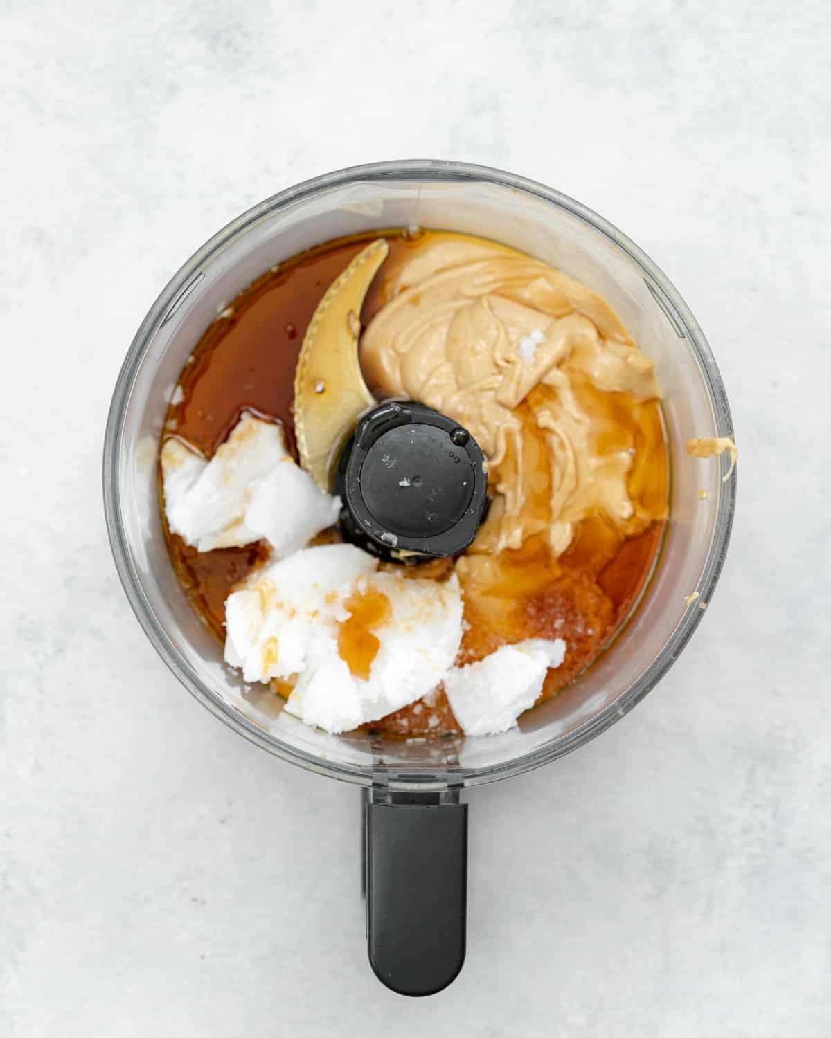 ingredients for cookie dough fudge in a food processor.