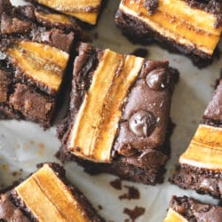 close up of banana brownies.