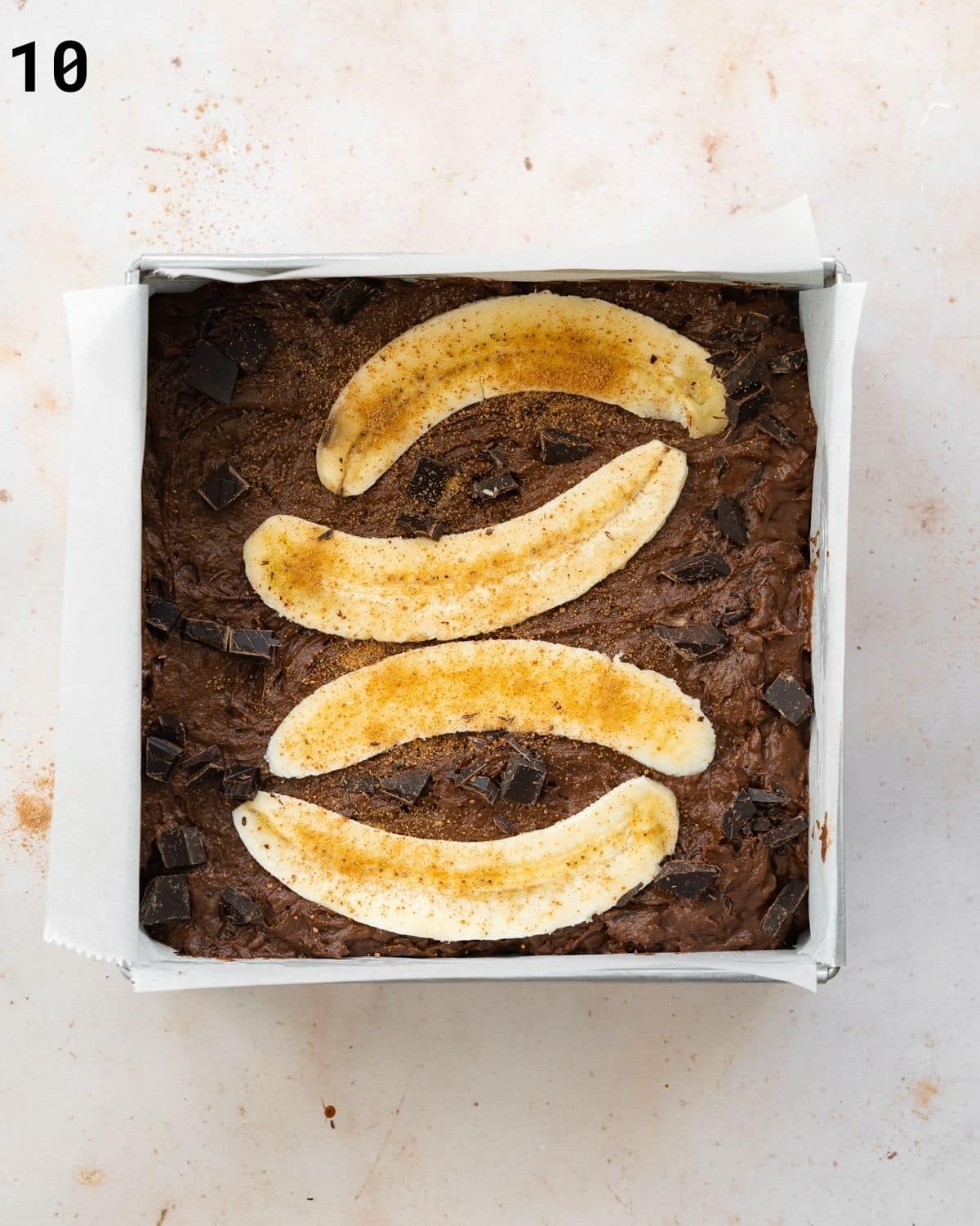 banana brownies in a square pan.