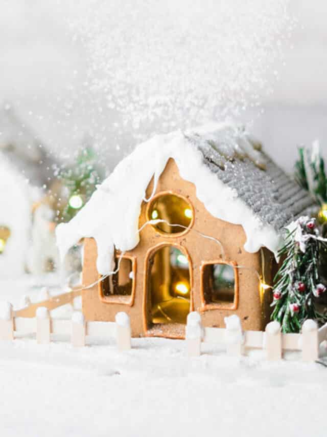 gingerbread house with snow.