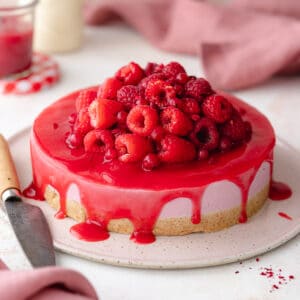 Vegan Lemon Raspberry Cheesecake (Easy No-Bake Recipe)