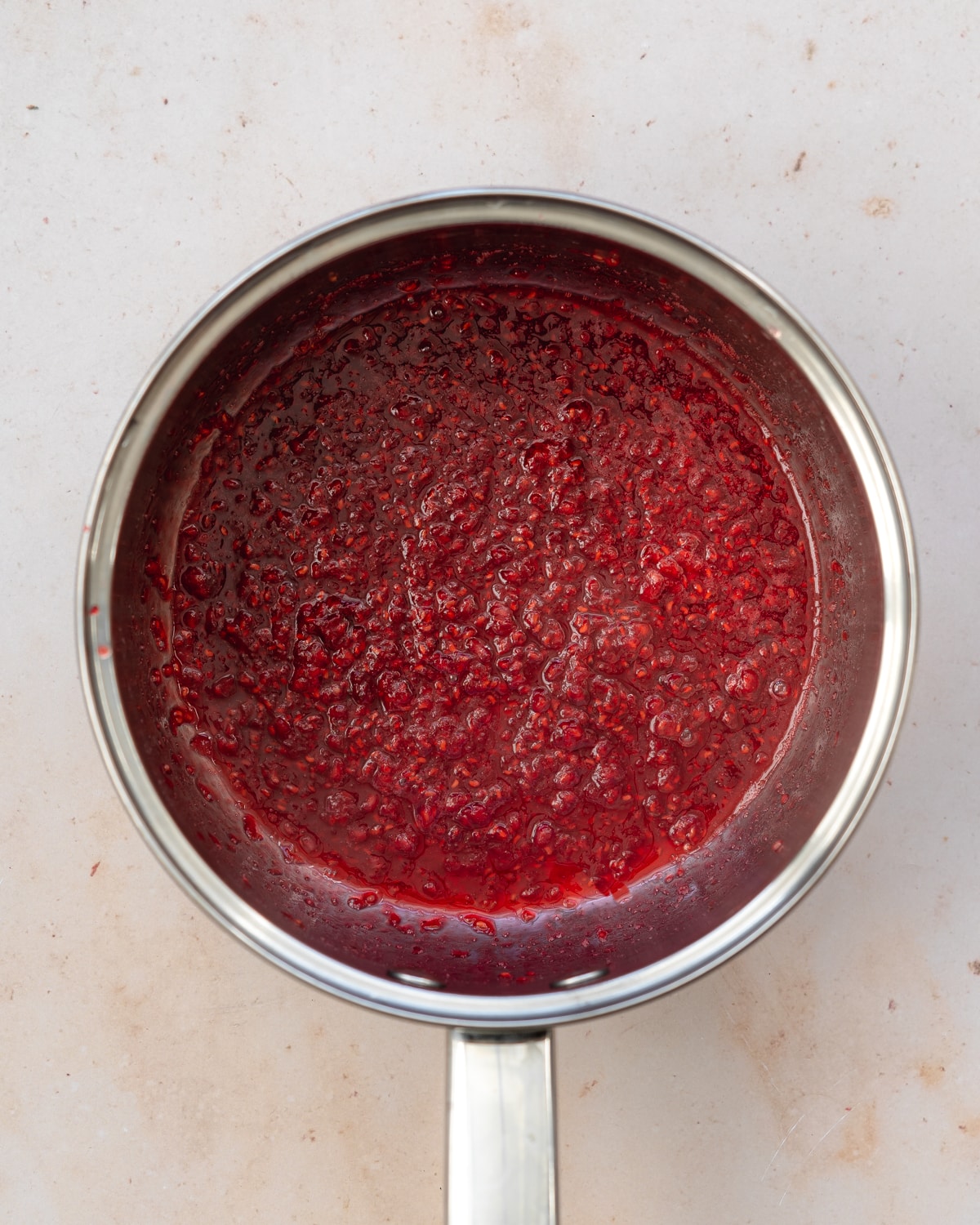 raspberry jam in a saucepan.