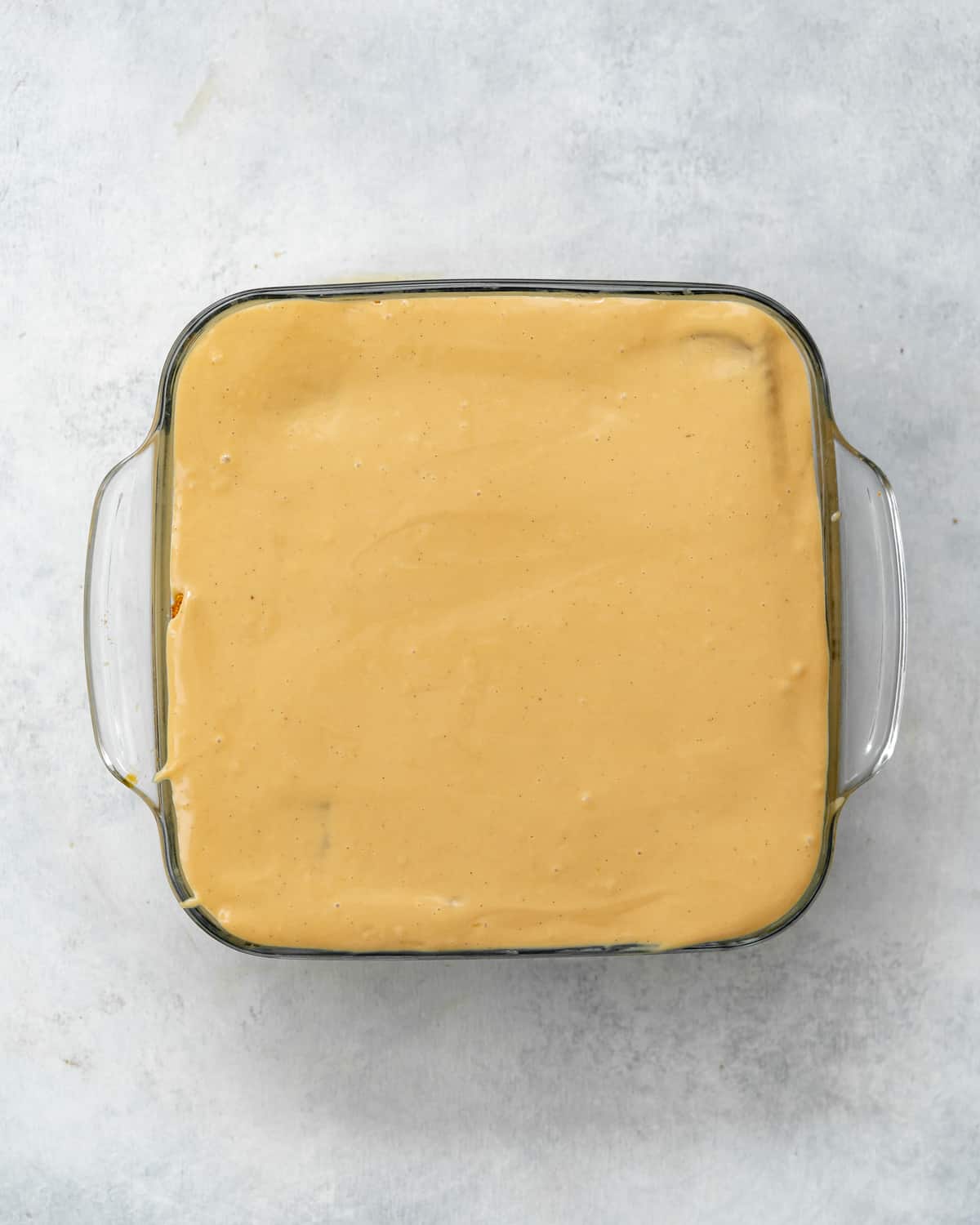 biscoff lasagna in a baking dish.