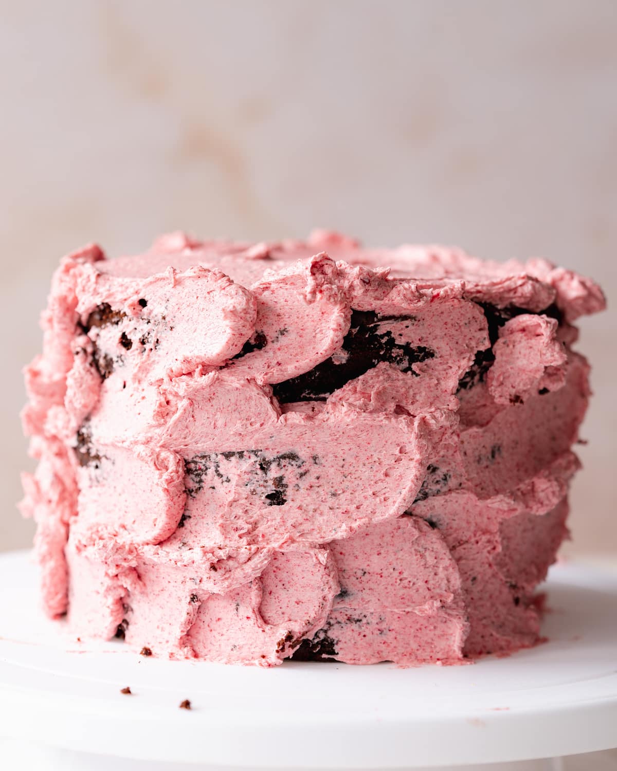 cake frosted with raspberry buttercream.