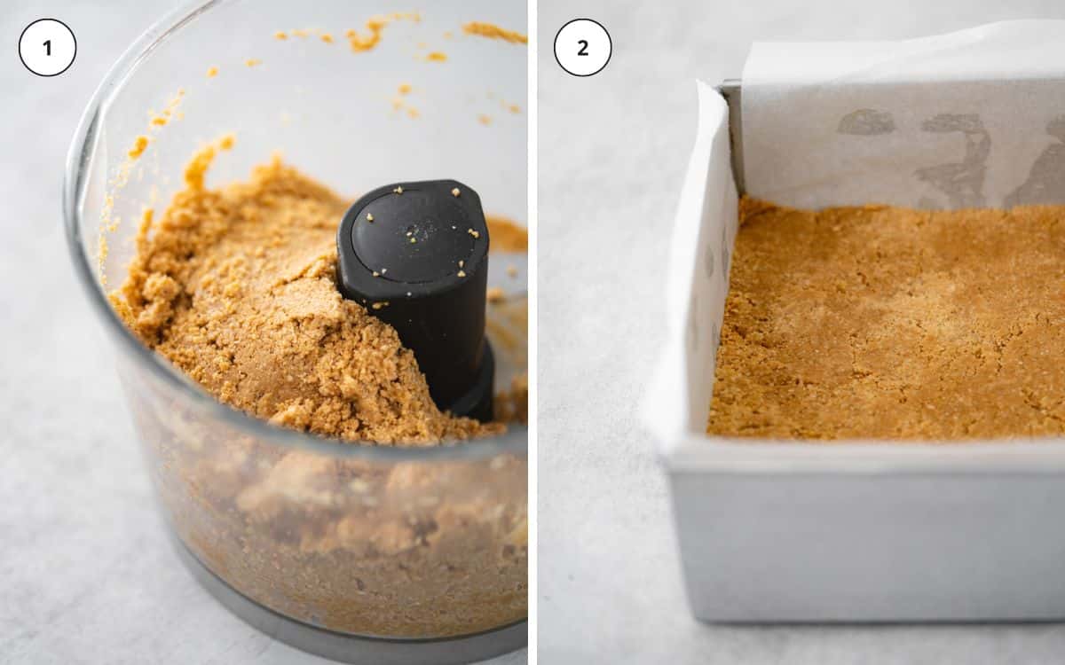 peanut butter oat mixture in food processor.