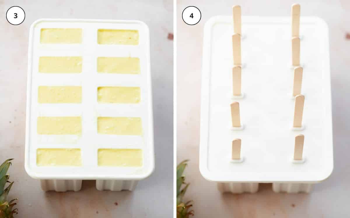 popsicle molds filled with pineapple ice cream.