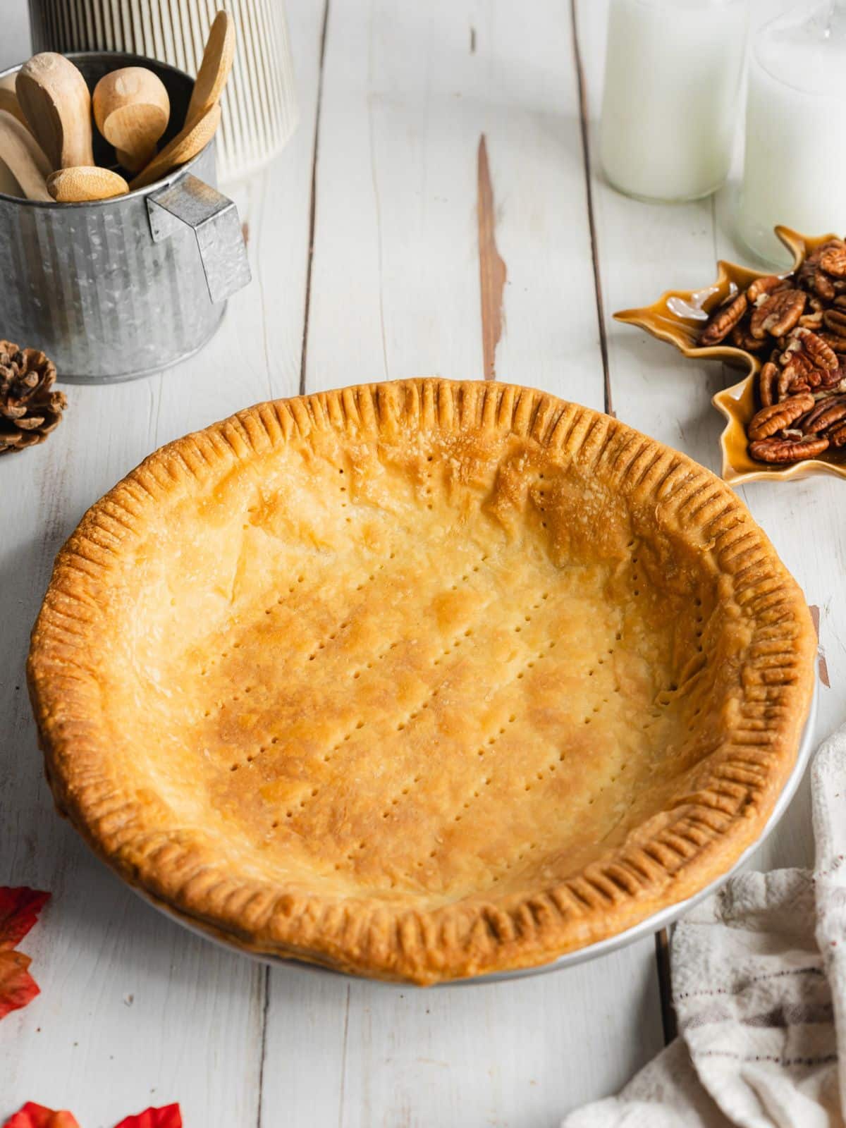 a perfectly baked flaky pie crust ready for filling.