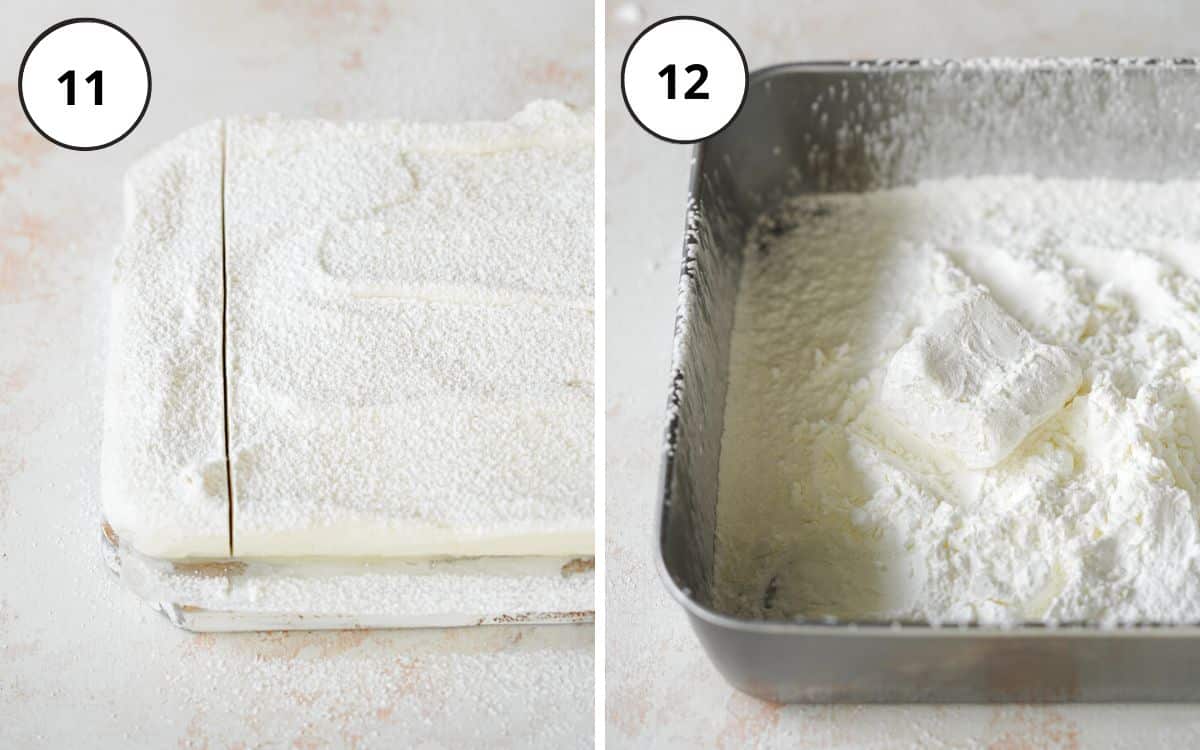 dusting marshmallows with cornstarch and powdered sugar.
