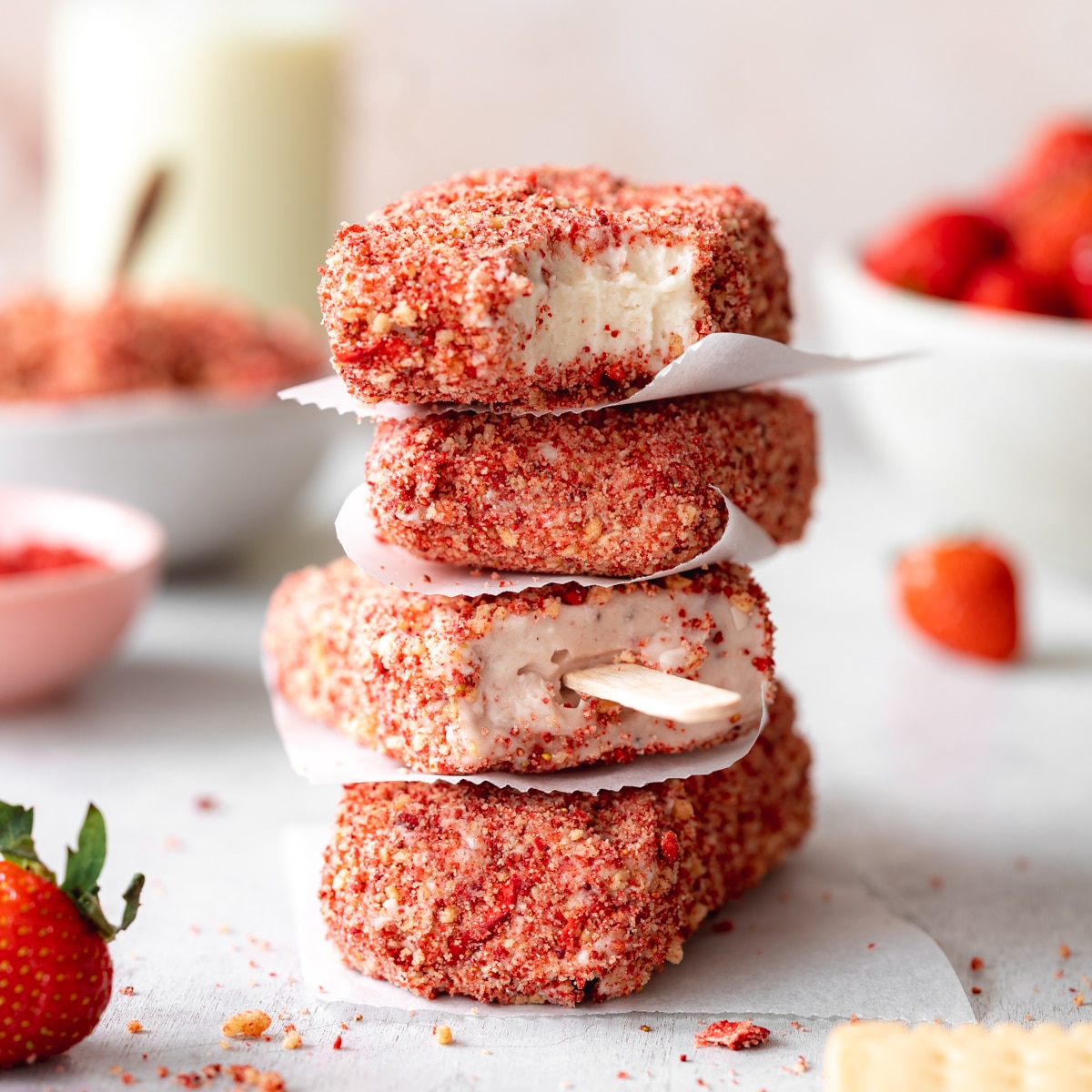 Strawberry Shortcake Ice Cream Bars (vegan)