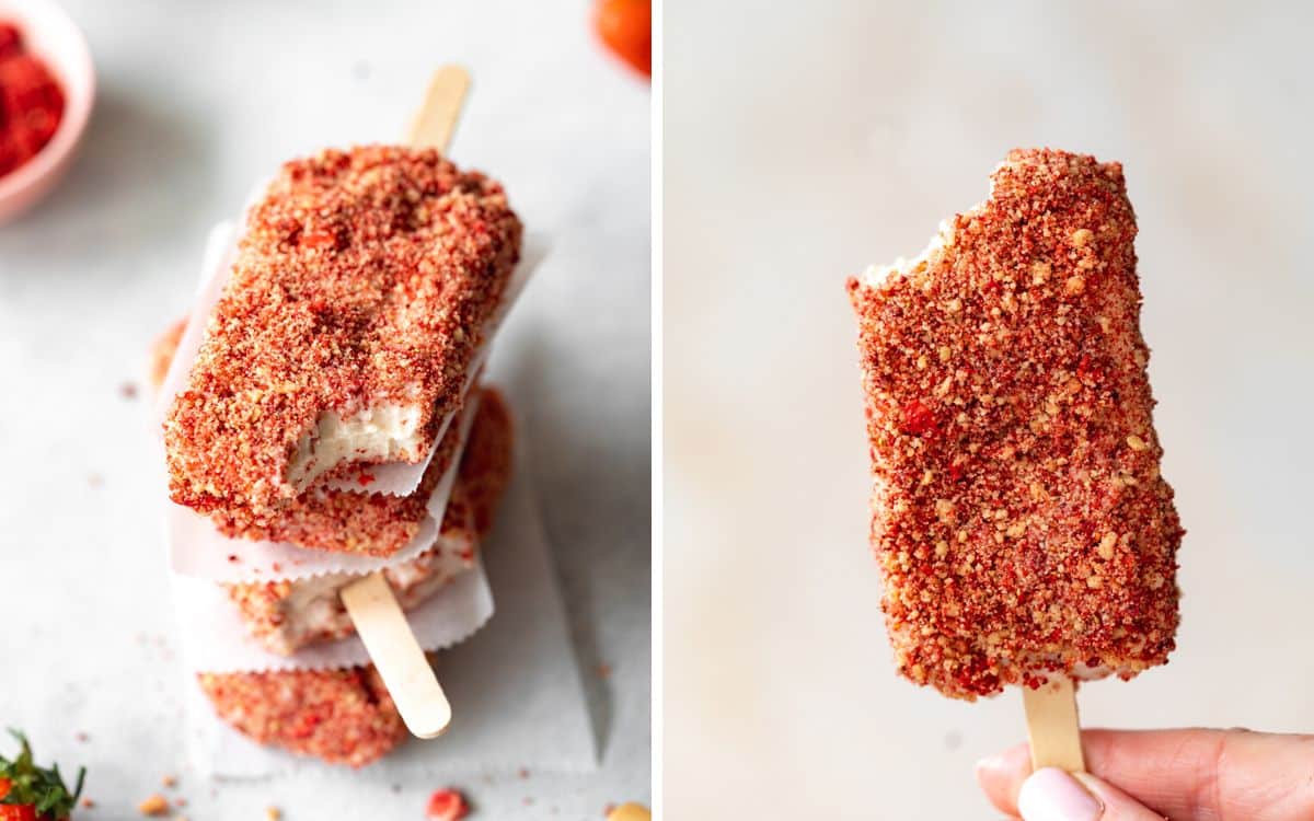 stack of strawberry shortcake ice cream bars.