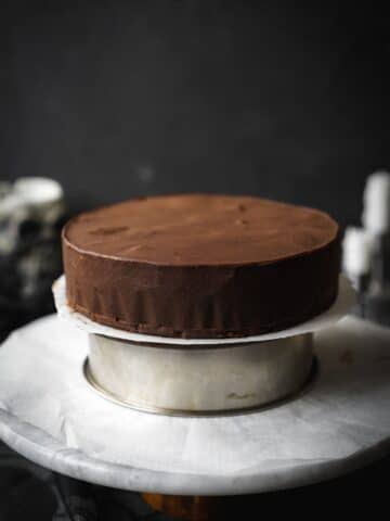 lazy cake on a cake stand after the cake pan is removed.