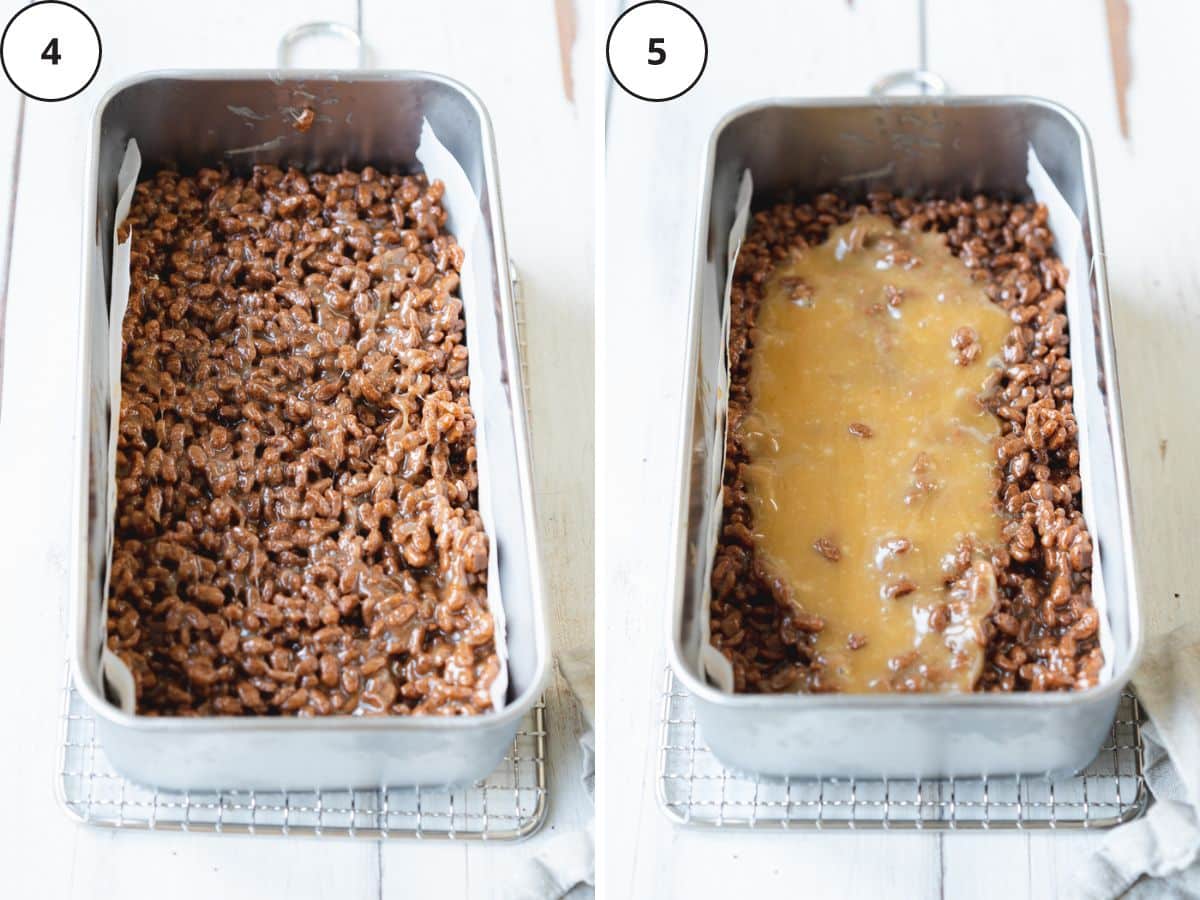 toffee crisp filling pressed into a loaf pan.