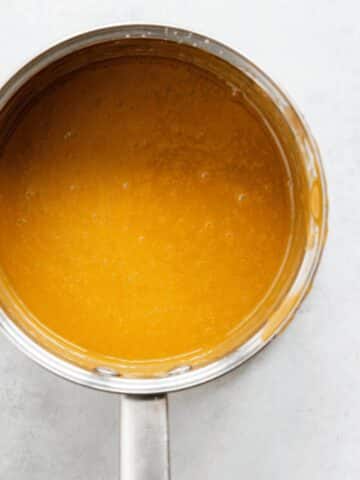 caramel sauce in a saucepan.