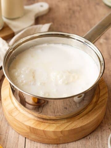 coconut milk, soy milk, and soy yogurt in a saucepan.