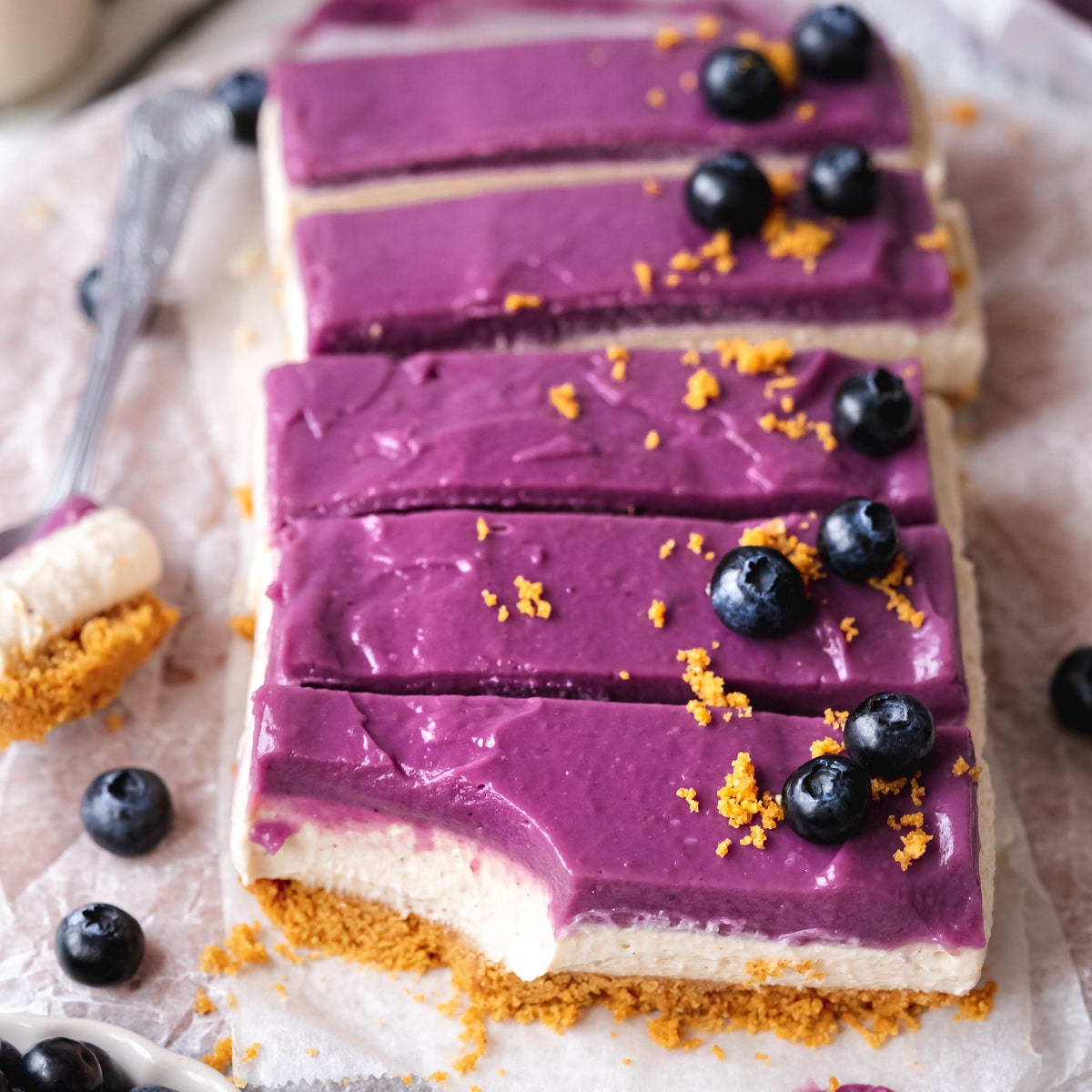 No Bake Blueberry Cheesecake Bars - Addicted to Dates