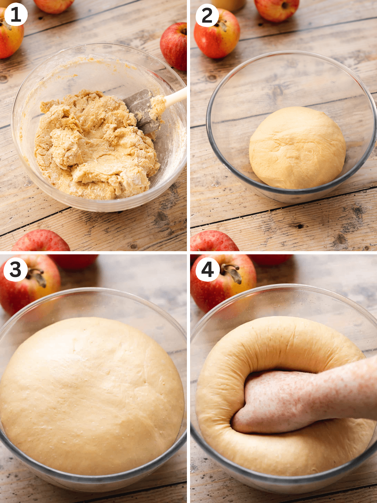 proofing cinnamon roll dough in a glass bowl.