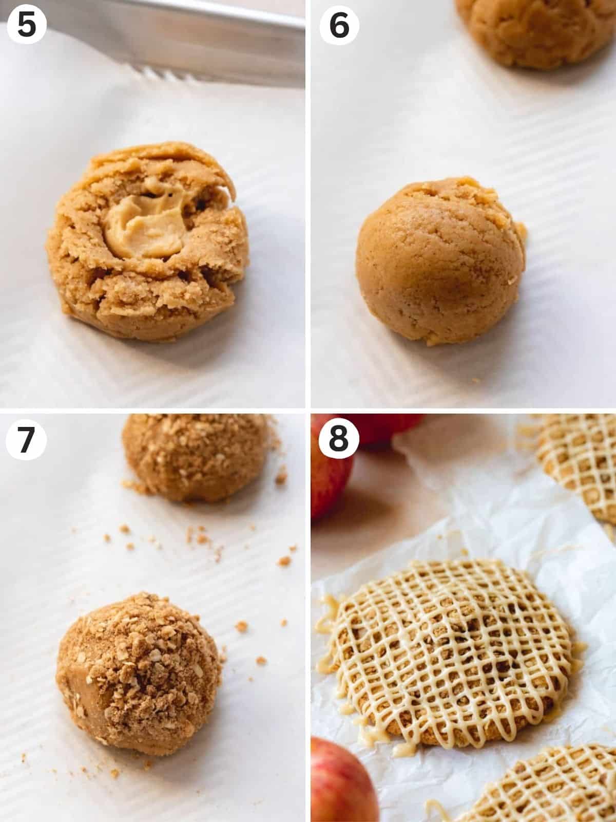 shaping and filling apple cookies with apple curd.