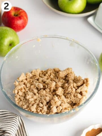 apple crumble topping in a mixing bowl.