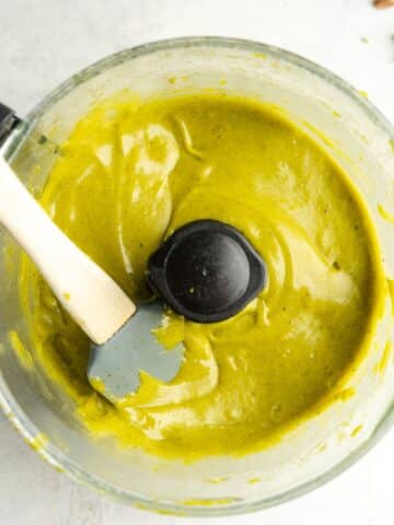 pistachio butter, vegan milk, butter, white chocolate, vanilla, and salt blended until smooth and creamy in a food processor.