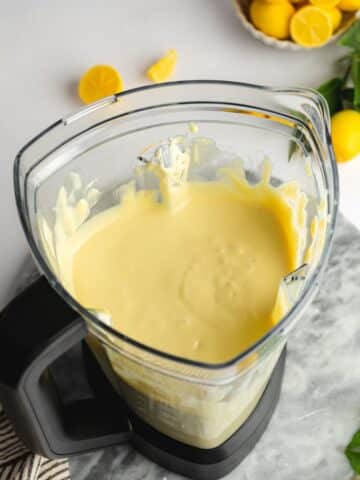 creamy lemon mascarpone mixture in a blender jug.