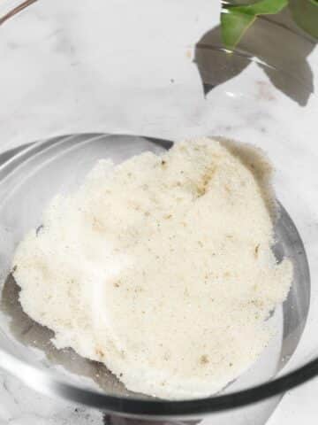 a bowl of sugar with real vanilla bean rubbed throughout.