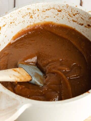 blended smooth apple butter in a saucepan before being reduced.