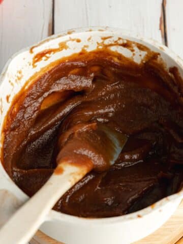 reduced apple butter in a saucepan.
