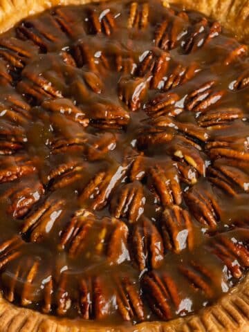 pecan pie with maple glazed pecan topping.