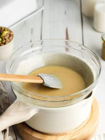 coconut cream and white chocolate melted in a bain-marie.