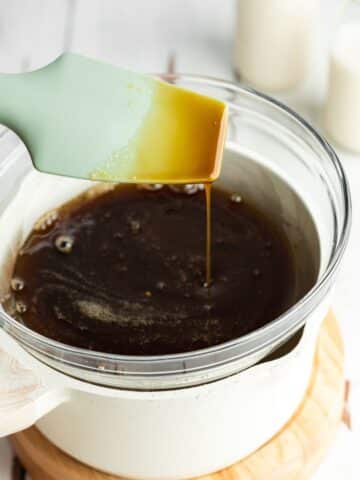 brown sugar and chickpea brine melted in a water bath.