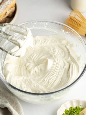 vegan cream cheese, yogurt, and coconut whipped in a bowl.