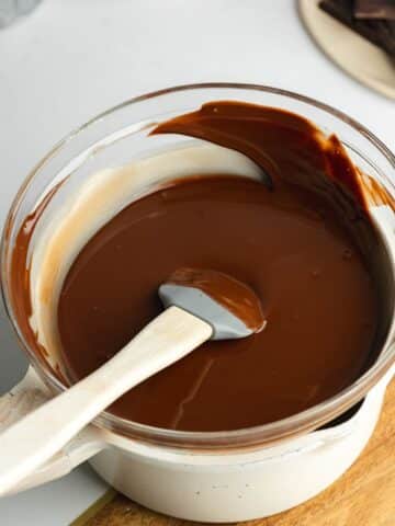 chocolate ganache melted over a double boiler.
