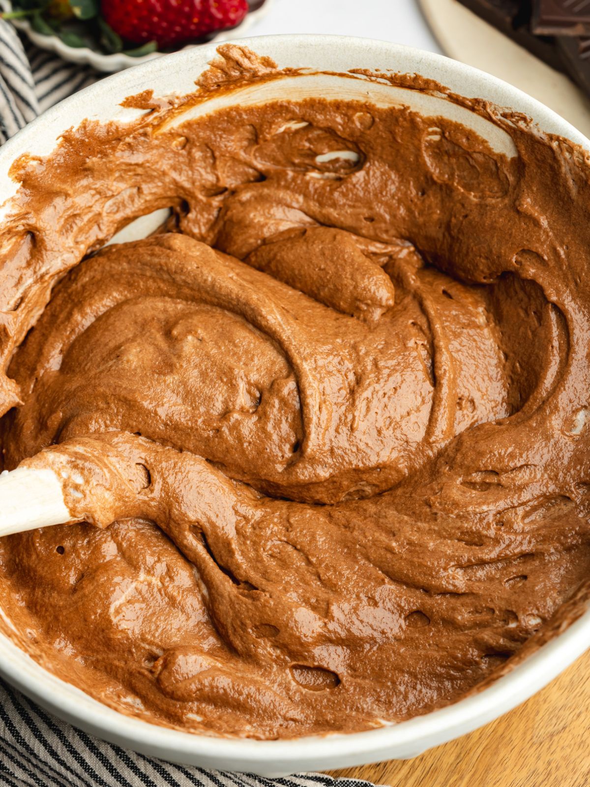 chocolate mousse with whipped aquafaba mixture folded through it.