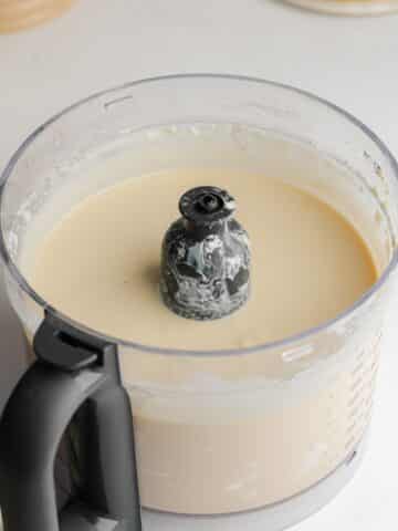basque cheesecake batter blended until smooth in a food processor jug.