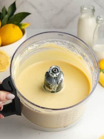creamy lemon cheesecake filling blended in a food processor jug until smooth.
