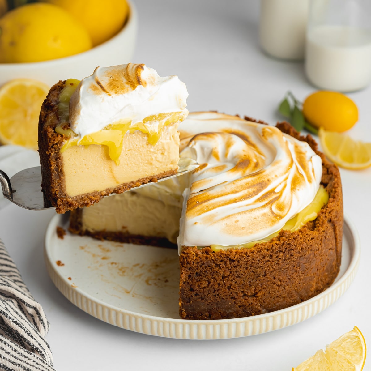 Baked Vegan Lemon Cheesecake with Meringue Topping