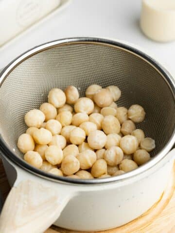 soaked macadamias after rinsing in a fine-mesh sieve.
