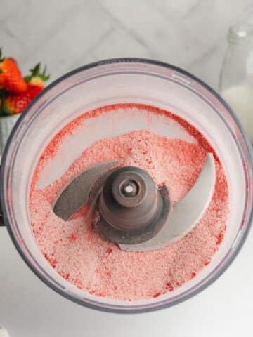 freeze-dried strawberries and sugar blitzed to powder in a food processor jug.
