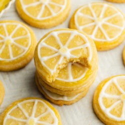 lemon cookies with lemon royal icing to resemble lemon slices.