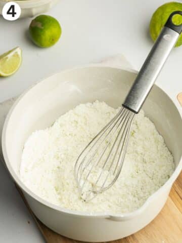 lime sugar and cornstarch whisked together in a saucepan.