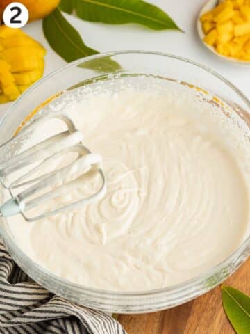 sweetened condensed milk whipped into coconut cream in a bowl.