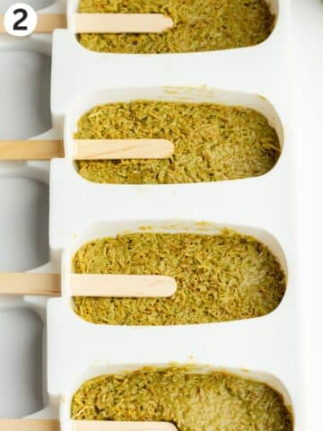 ice cream molds with a layer of pistachio kanafeh.
