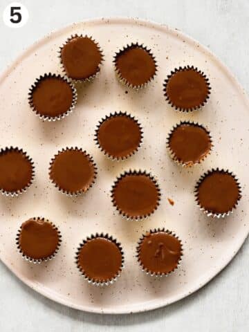 mini peanut butter cups on a ceramic plate.
