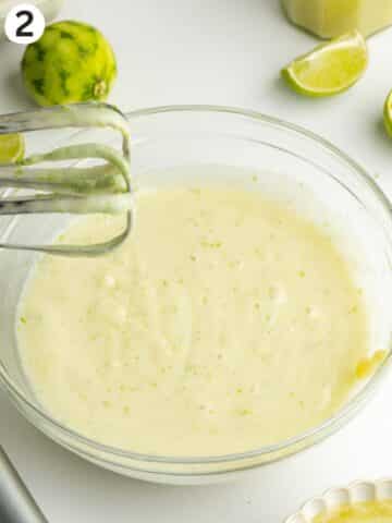 lime curd, vegan condensed milk and a dash of vodka whisked in a large mixing bowl.